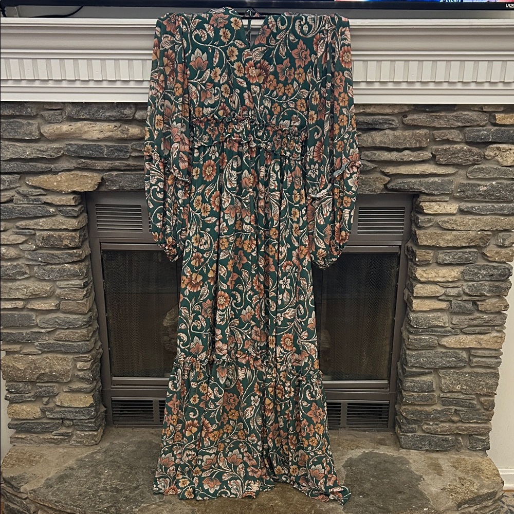 Baltic Born Green and Orange Floral Long Sleeve Dress